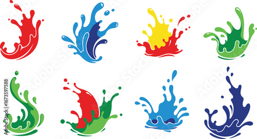 Vibrant splashes of liquid in dynamic abstract shapes and colors