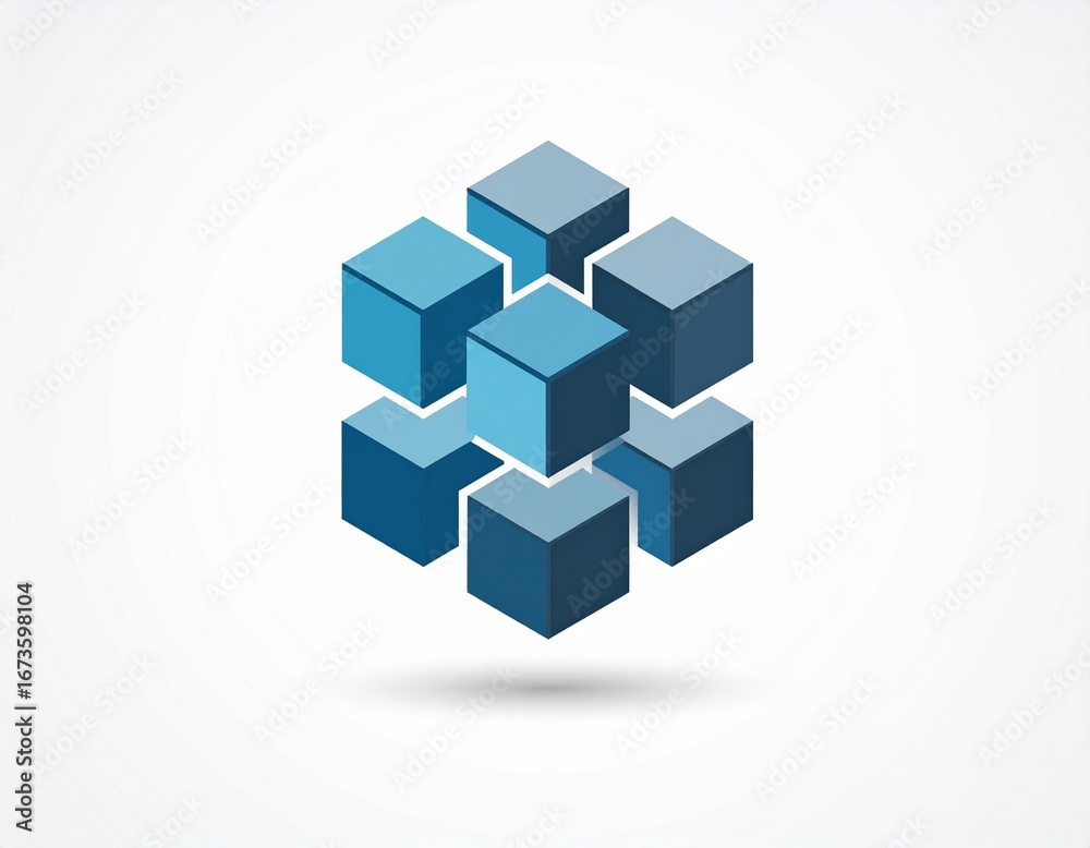 Fototapeta premium Geometric arrangement of interlocking blue cubes forming a larger structure