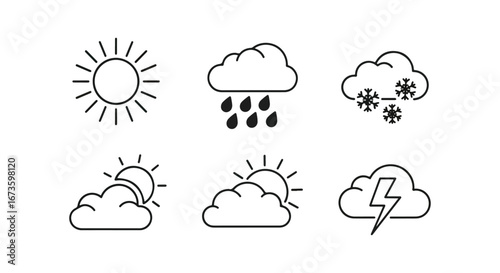 Weather icons collection black and white design grid layout