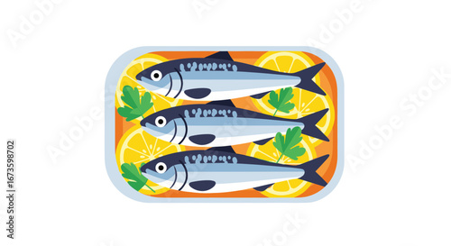 Canned sardines with lemon and parsley, a healthy and delicious seafood meal.