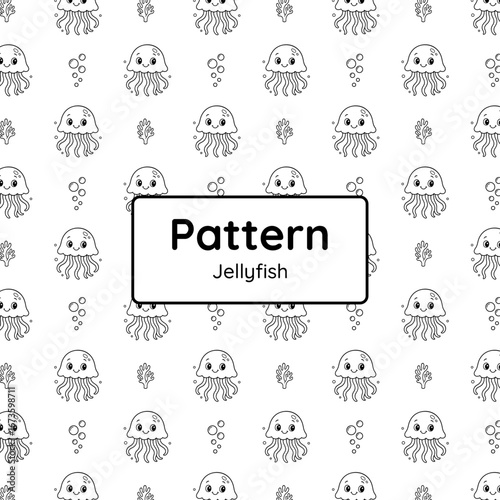 [PATTERN-EP7] Cute Jellyfish in Sea Seamless Pattern Vector for Kids and Coloring (outlines only, not layered)