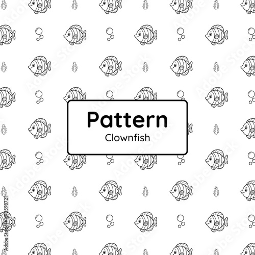 [PATTERN-EP10] Cute Clownfish in Sea Seamless Pattern Vector for Kids and Coloring (outlines only, not layered)