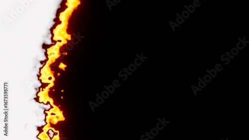 Burning fire effects transition on 3d rendering. White to black background