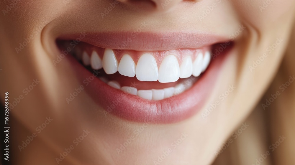 Fototapeta premium A Beautiful Woman with a Dazzling White Smile, Representing Cosmetic Dentistry and Teeth Whitening.