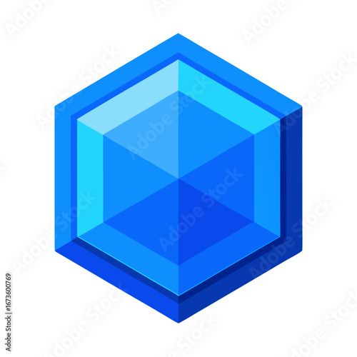 Blue hexagonal gemstone isolated on white background