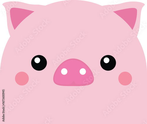 Cute Cartoon Pig Face Vector Illustration