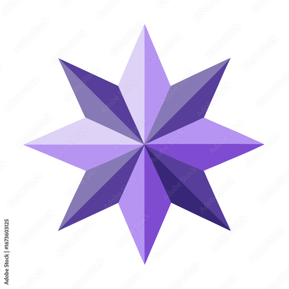 Fototapeta premium Geometric star shape purple and lavender isolated on white background