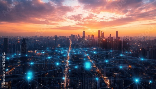 Wallpaper Mural Cityscape network sunset Torontodigital.ca