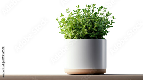 Fresh Thyme in Minimalist Pot on Transparent Background