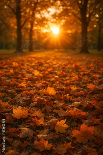 Wallpaper Mural Warm Sunset Glow Illuminates Vibrant Autumn Leaves on Ground Torontodigital.ca