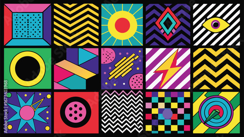 A collection of vibrant patterns showcasing a variety of colors and designs..eps
