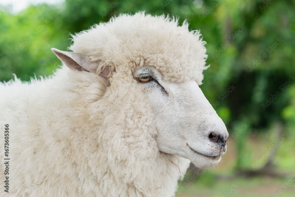 Fototapeta premium Side View Close-up of White Sheep