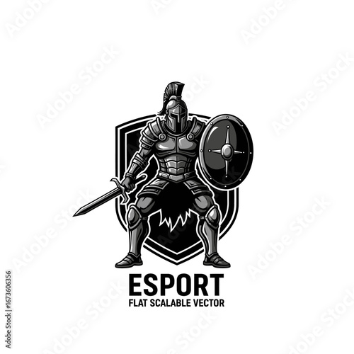 Armored Warrior with Sword and Shield Illustration