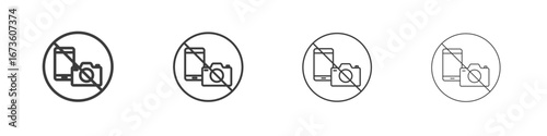 Photo and phone forbidden sign symbol. Vector isolated illustration.