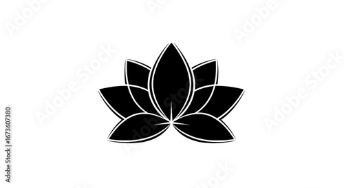 Stylized Black Lotus Flower Icon with Outlined Petals.