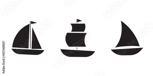 Simple Black and White Sailboat Icon: Nautical, Minimalist, Vector Graphic Illustration.
