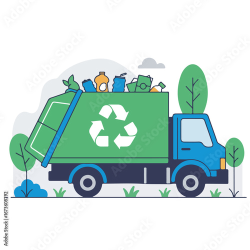 Green Recycling Truck Collection for Sustainable Waste Management and Environmental Preservation, Showcasing Modern Eco-Friendly Solutions and Community Responsibility