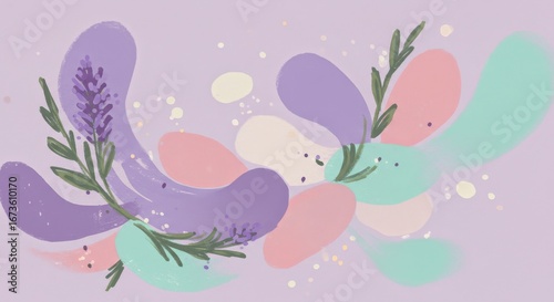 Delicate Abstract Lavender Bloom Artwork with Pastel Hues and Fluid Shapes