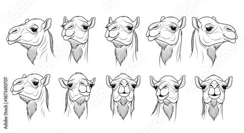 Camel Head Vector Collection for Logo Tattoo and Coloring Book