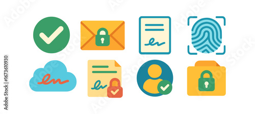 Security and privacy flat icon set. digital protection and encrypted files collection