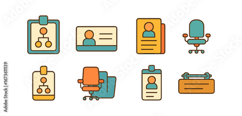 Office management icon set. flat style collection for business and organization