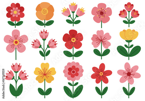 Set of botanical plant with flowers flat style art element design
