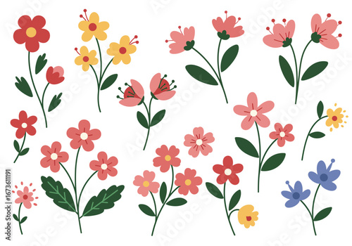 Set of botanical plant with flowers flat style art element design