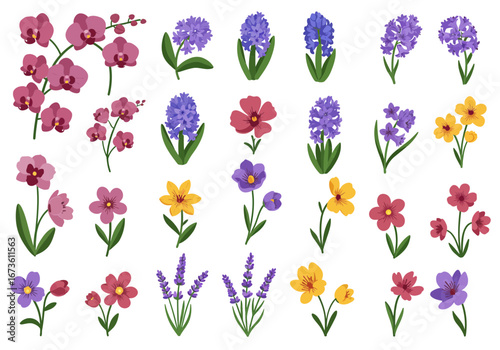 Set of botanical plant with flowers flat style art element design