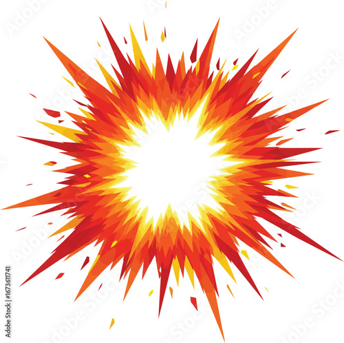 Fiery explosion burst vivid orange red energy impact abstract art vector