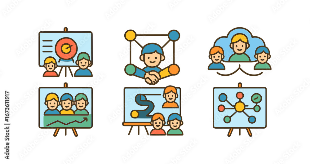 Naklejka premium Business, teamwork flat icon set. collaboration, partnership icons flat collection
