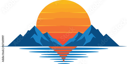Sunset over mountains reflected in water serene landscape vector