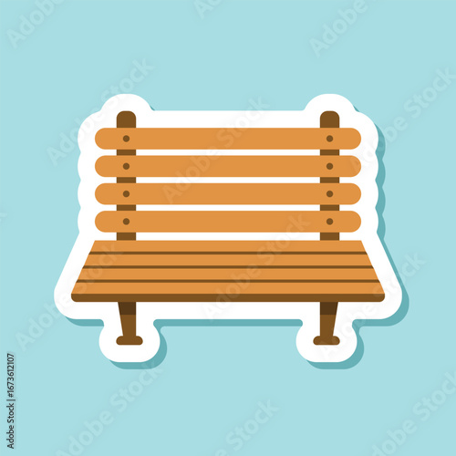 Bench sticker icon in flat style. Comfortable rest vector illustration on isolated background. Park chair sign business concept.