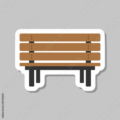 Bench sticker icon in flat style. Comfortable rest vector illustration on isolated background. Park chair sign business concept.