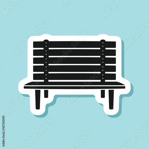 Bench sticker icon in flat style. Comfortable rest vector illustration on isolated background. Park chair sign business concept.