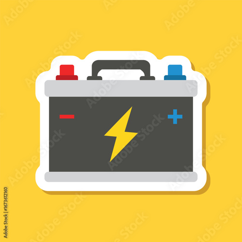 Car alkaline battery sticker icon in flat style. Car accumulator vector illustration on isolated background. Accumulator recharge sign business concept.