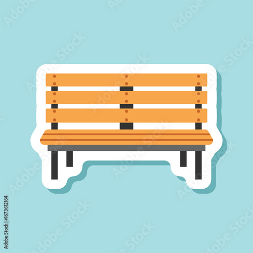 Bench sticker icon in flat style. Comfortable rest vector illustration on isolated background. Park chair sign business concept.