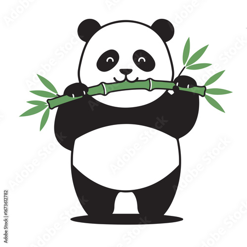 Adorable panda munching on bamboo, a delightful illustration of wildlife and nature's charm