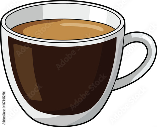 Morning coffee brew hot beverage in clear mug fresh aroma energy boost vector