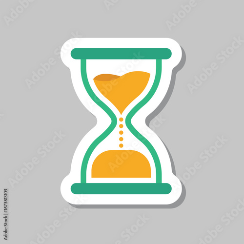 Hourglass sticker icon in flat style. Sandglass vector illustration on isolated background. Sand clock sign business concept.
