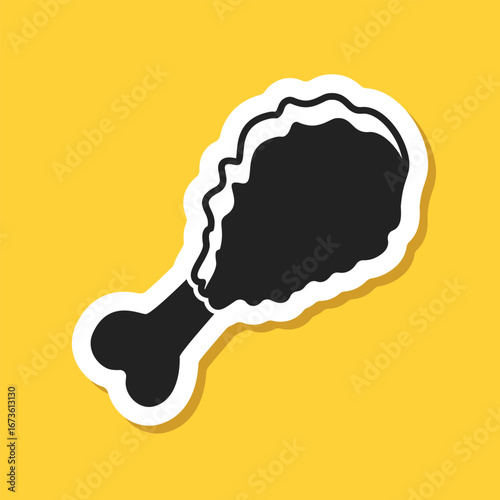 Chicken leg sticker icon in flat style. Fast food menu vector illustration on isolated background. Drumstick sign business concept.