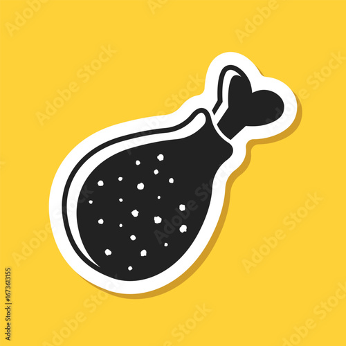 Chicken leg sticker icon in flat style. Fast food menu vector illustration on isolated background. Drumstick sign business concept.
