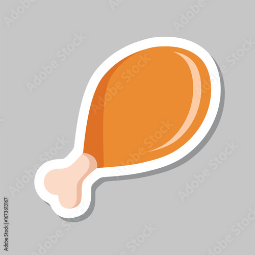 Chicken leg sticker icon in flat style. Fast food menu vector illustration on isolated background. Drumstick sign business concept.