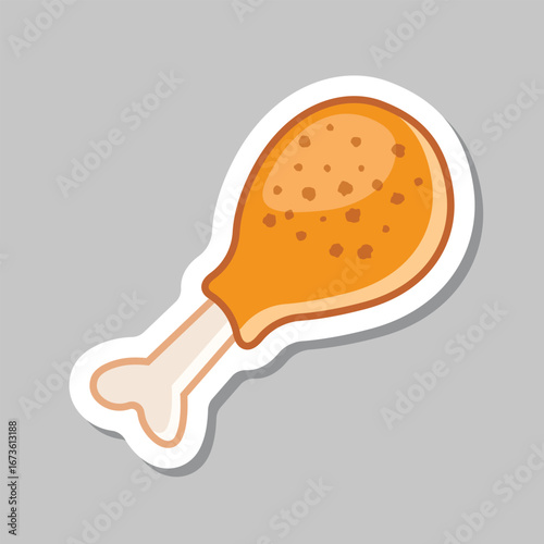 Chicken leg sticker icon in flat style. Fast food menu vector illustration on isolated background. Drumstick sign business concept.