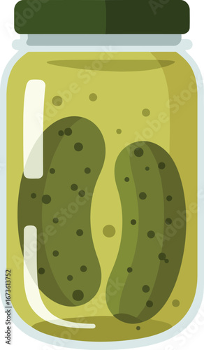 Preserved dill pickles in glass jar fresh organic food preservation homemade delicious condiment vector