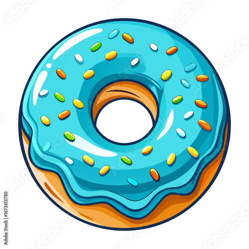 Delicious blue frosted donut with colorful sprinkles isolated on white background isolated on transparent background