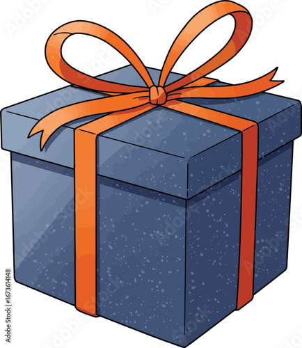 Hand drawn blue gift box orange ribbon celebration surprise vector
