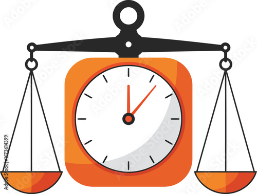 Clock scales balance justice law legal time management business concept illustration vector