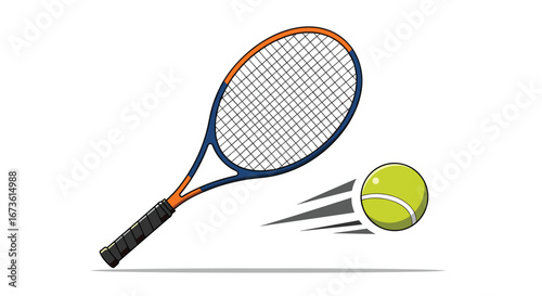 Dynamic tennis racket hitting vibrant ball with motion streaks for sports advertising
