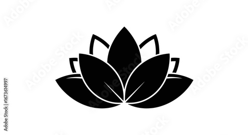 Black Stylized Lotus Flower Silhouette Icon.