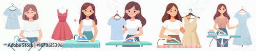 vector of a woman ironing clothes